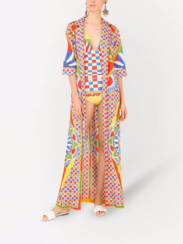 Dolce & Gabbana Badpak met print en watervalhals - Geel