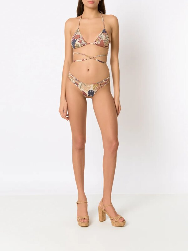 Amir Slama Bikini met palmbladprint - Beige