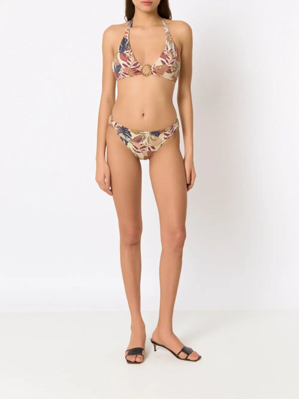 Amir Slama Bikini met palmbladprint - Beige