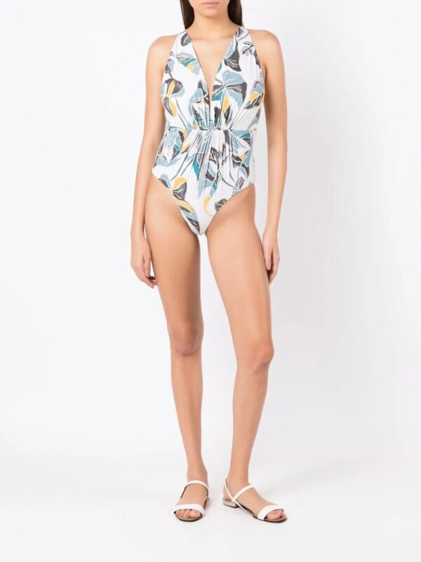 Clube Bossa Badpak met bladprint - Beige