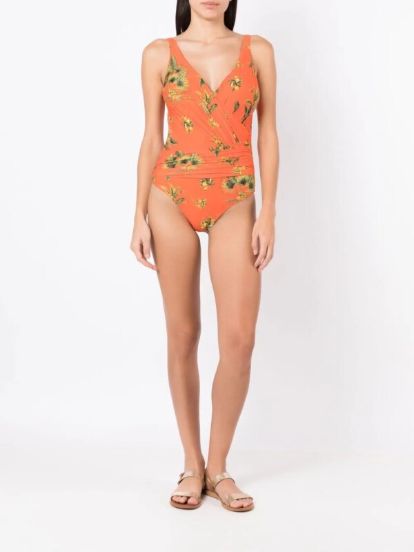 Lygia & Nanny Badpak met bloemenprint - Oranje