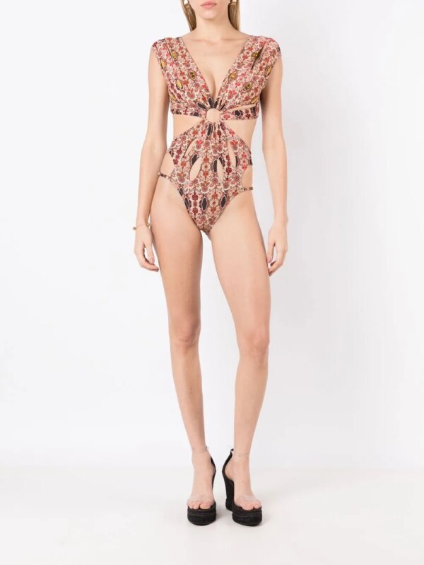 Amir Slama Badpak met bloemenprint - Rood