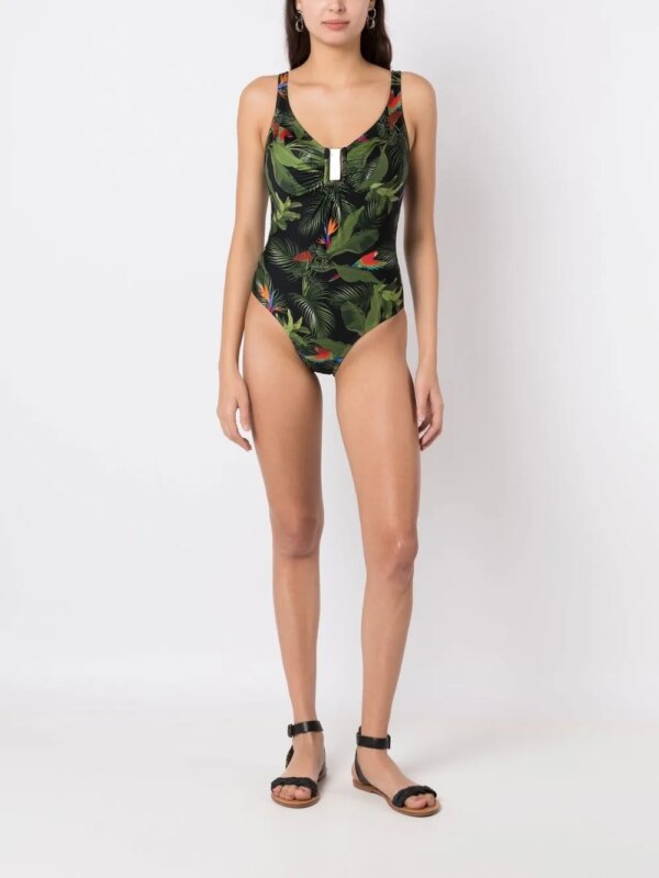 Lygia & Nanny Badpak met bladerprint - Groen
