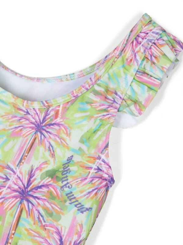 Palm Angels Kids Badpak met palmboomprint en ruches - Groen