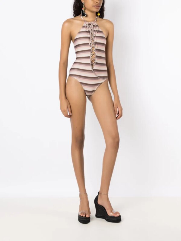 Amir Slama Gestreept badpak - Beige