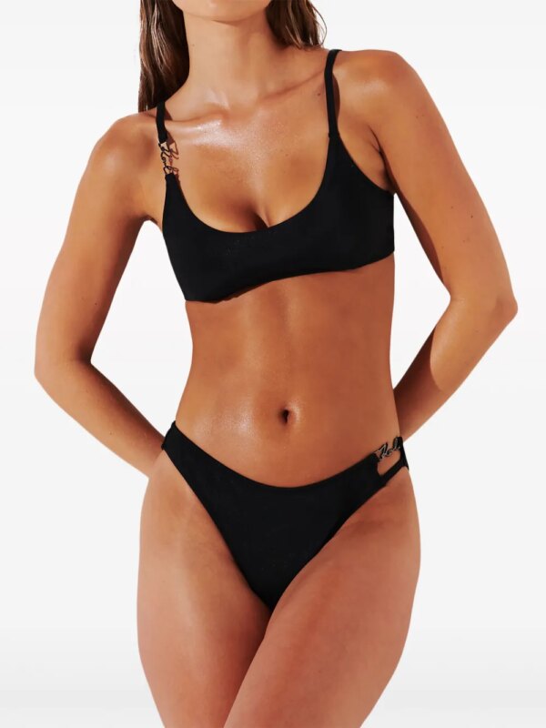 Karl Lagerfeld Signature bikinislip verfraaid met glitter - Zwart