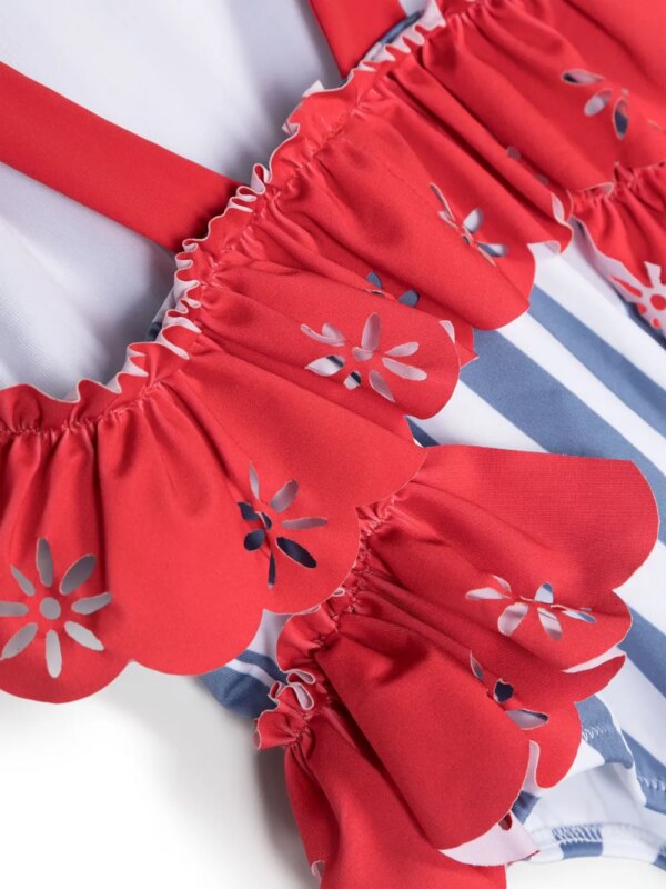 Patachou Gestreept badpak met ruches - Blauw