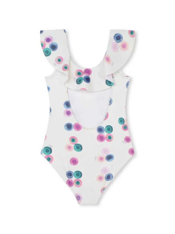 Chloé Kids Badpak met ruches en abstracte print - Wit