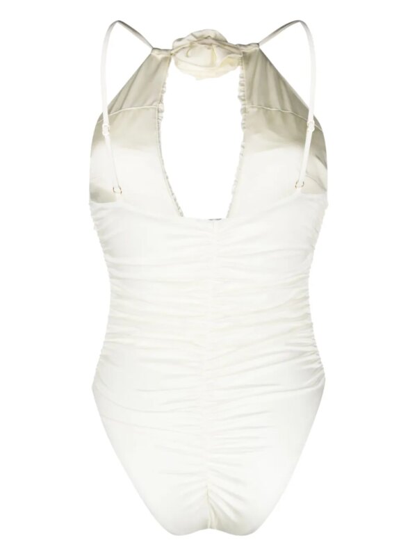 Noire Swimwear Badpak met bloemenpatch en ruches - Wit