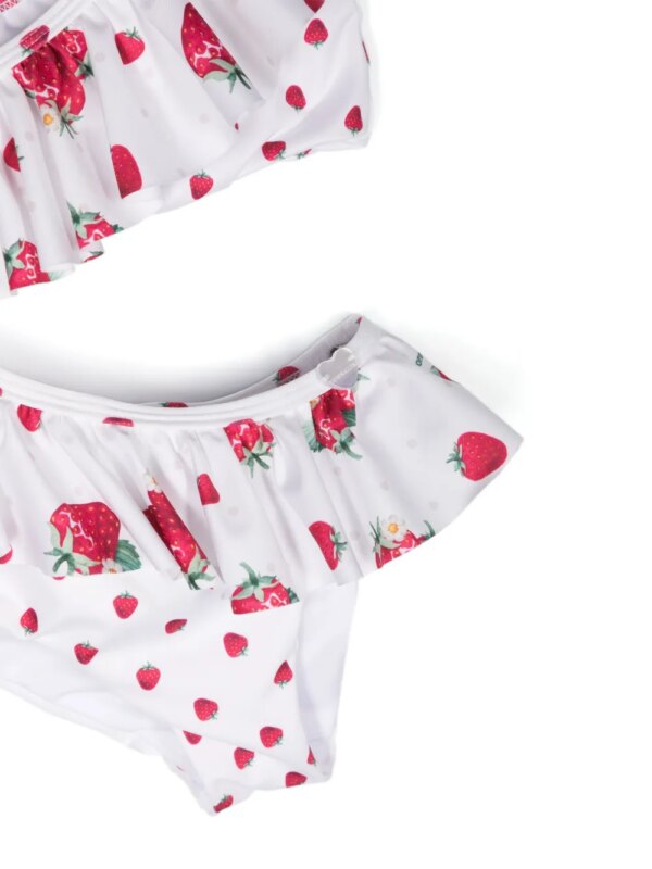 Monnalisa Badpak met aardbeiprint een uitgesneden details - Wit