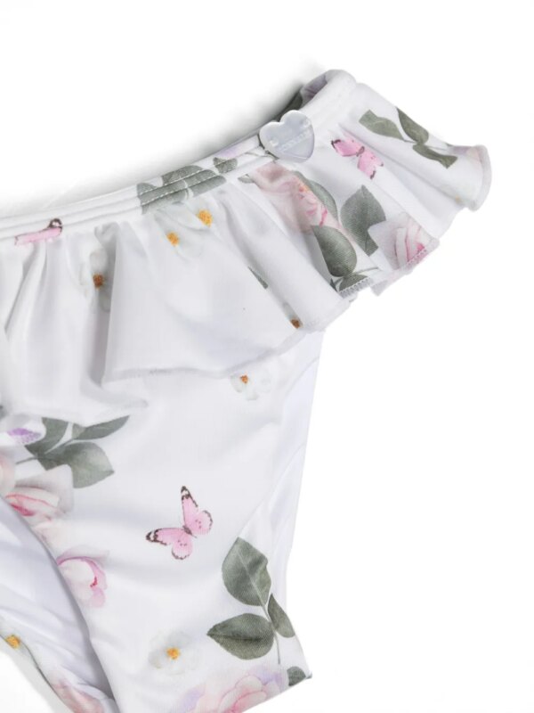 Monnalisa Bikini met bloemenprint en ruches - Wit
