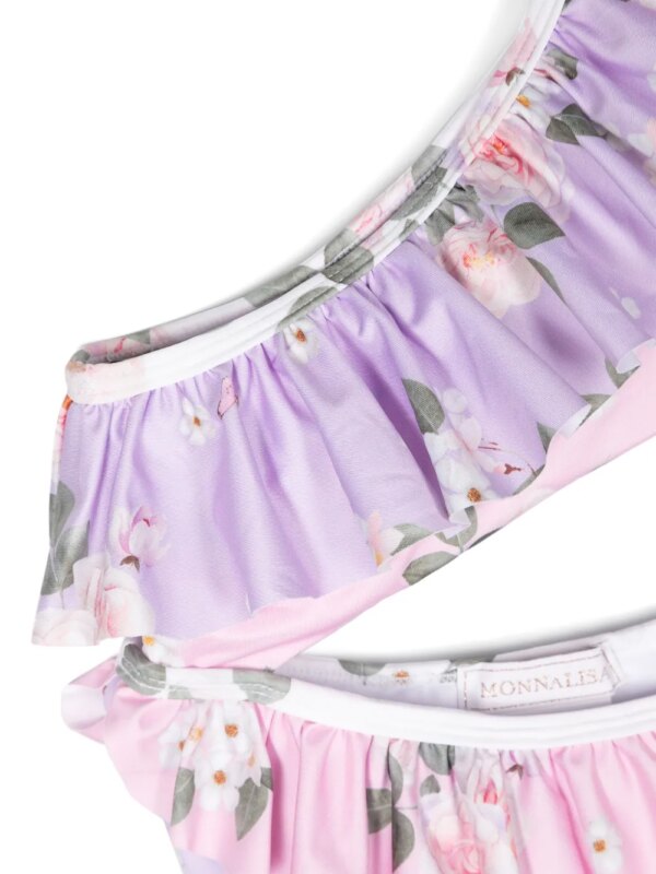 Monnalisa Badpak met bloemenprint en uitgesneden details - Paars