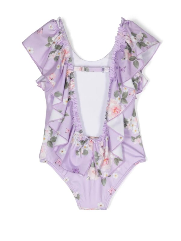 Monnalisa Badpak met ruches en bloemenprint - Paars