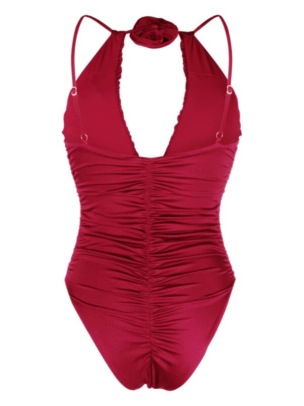 Noire Swimwear Badpak met bloemenpatch en ruches - Rood