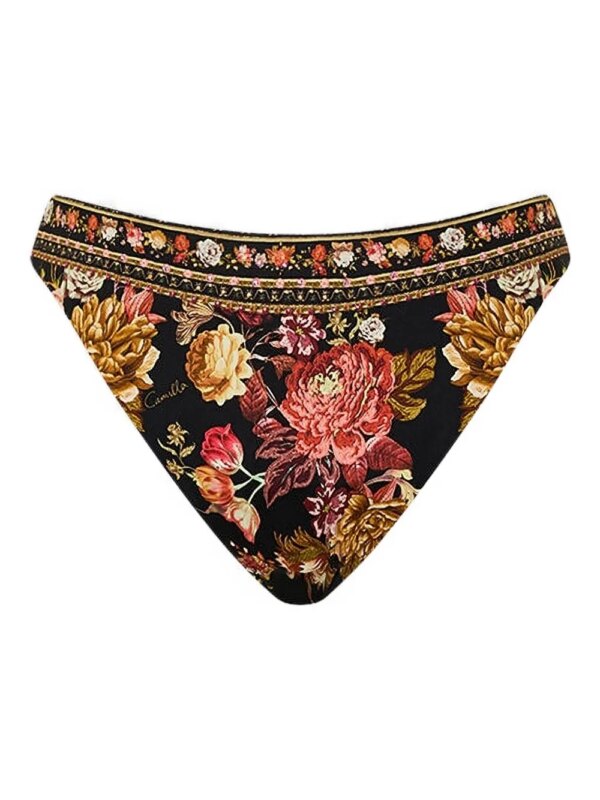 Camilla Stitched In Time bikinislip met bloemenprint - Zwart