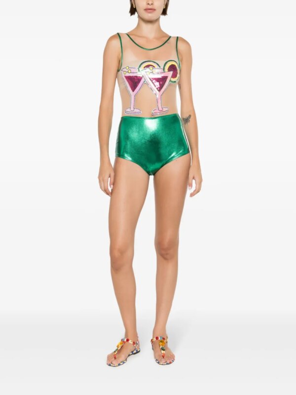 Brigitte Carnaval/Festival Drink badpak verfraaid met pailletten - Groen