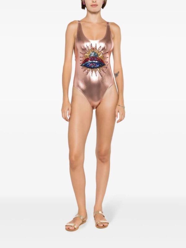 Brigitte Carnaval/Festival metallic badpak verfraaid met pailletten - Roze