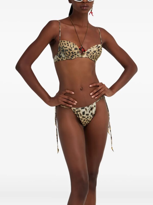 Roberto Cavalli Bikinitop met luipaardprint en gestrikte zijkant - Beige