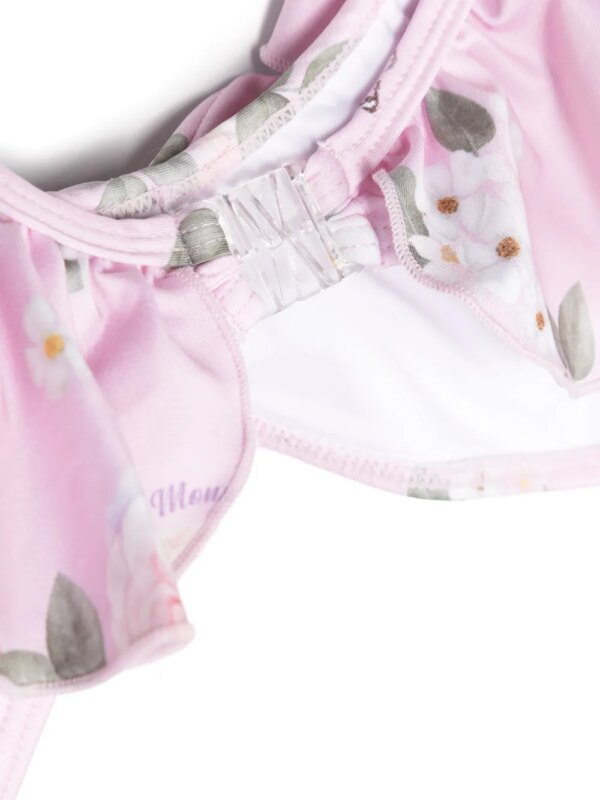 Monnalisa Bikini met bloemenprint en ruches - Roze