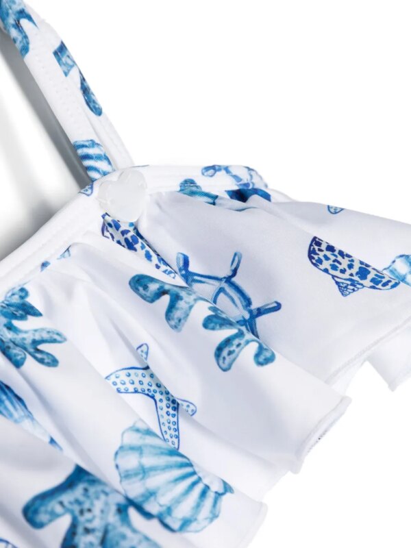 Monnalisa Bikini met schelpenprint en ruches - Wit