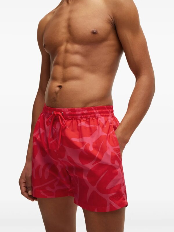 BOSS Zwembroek met bladerprint - Rood
