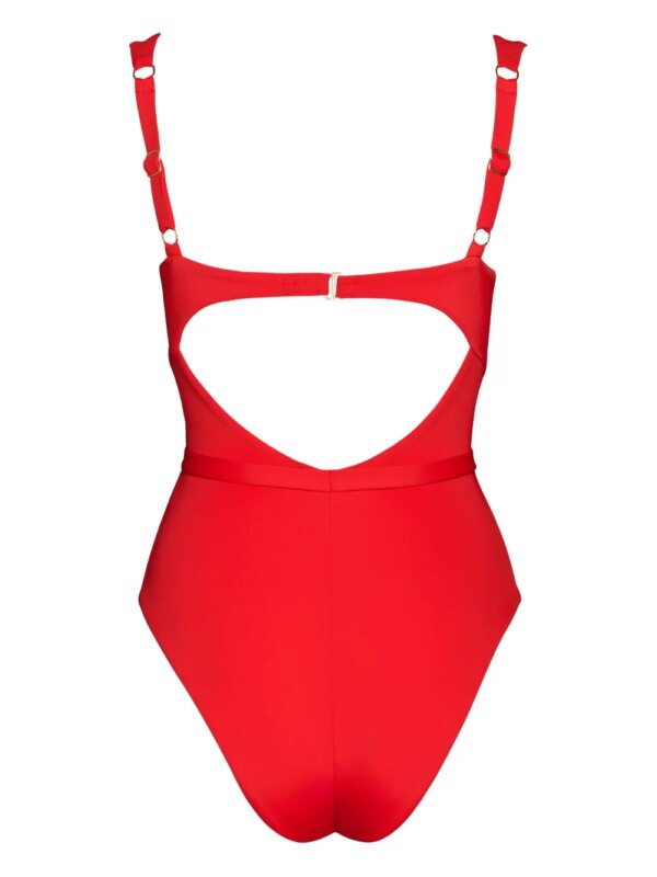 Noire Swimwear Balconette badpak met ruches en ceintuur - Rood