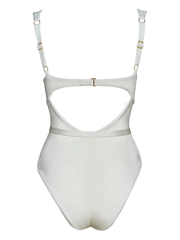 Noire Swimwear Balconette badpak met ruches en ceintuur - Wit