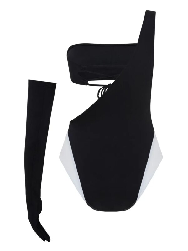 Let's Swim Asymmetrisch bandeau badpak - Zwart