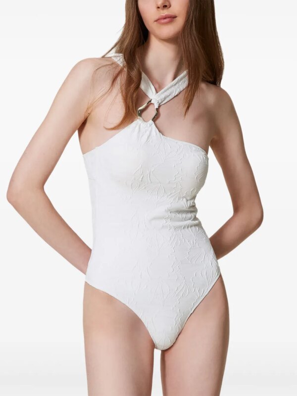 TWINSET Badpak met bloemenprint en reliëf - Wit