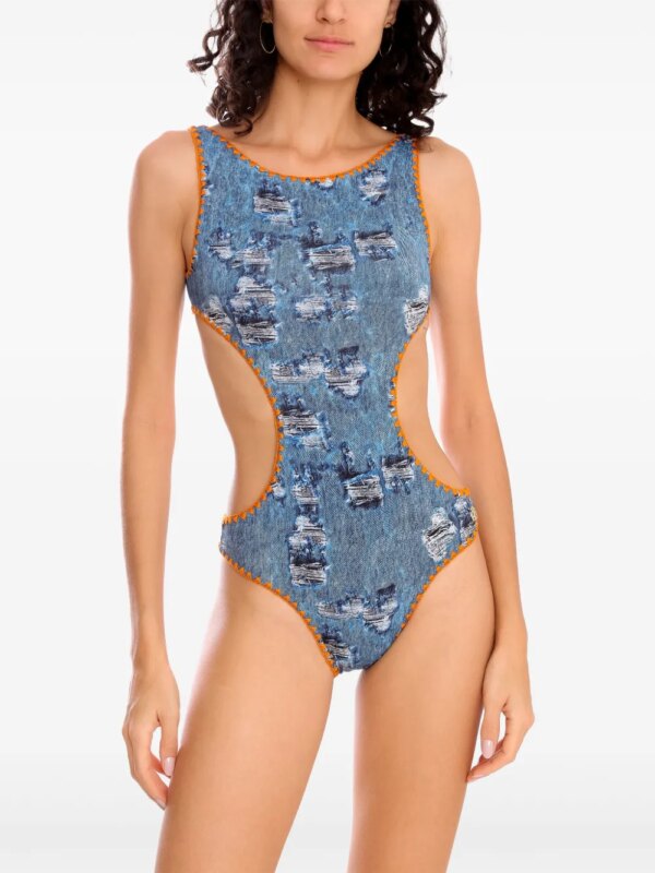 Brigitte Badpak met denim print - Blauw