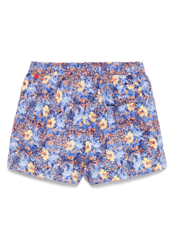 Kiton Zwembroek met bloemenprint - Blauw