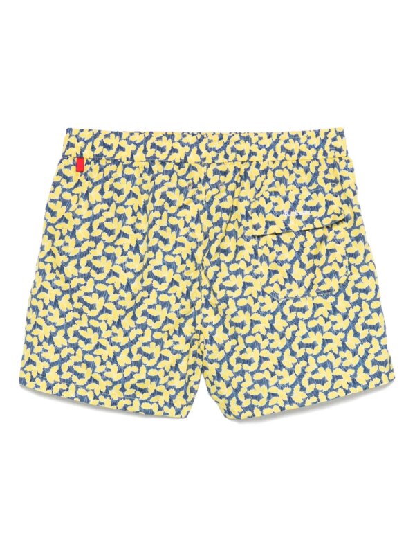 Kiton Zwembroek met bladerprint - Geel