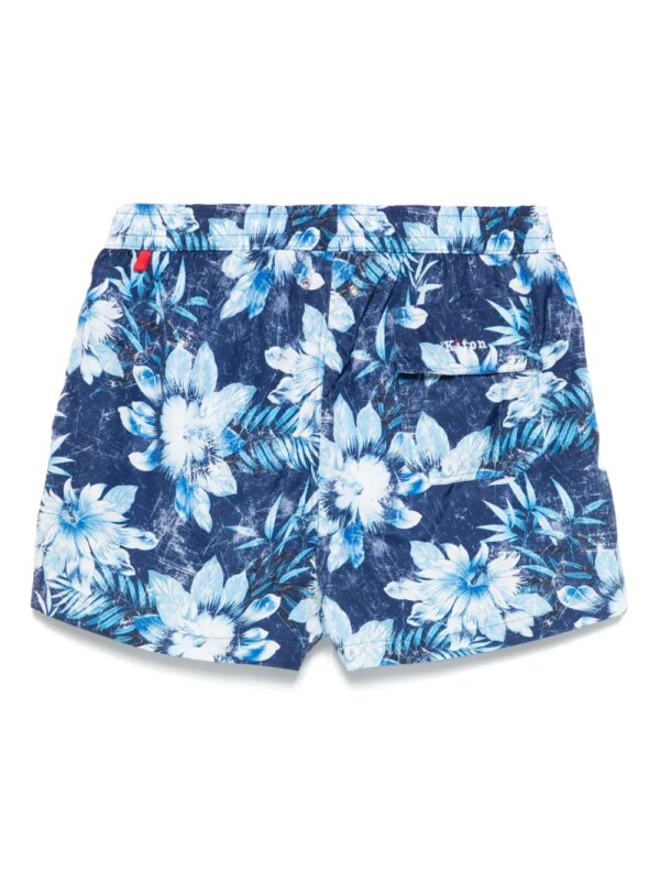 Kiton Zwembroek met bloemenprint - Blauw