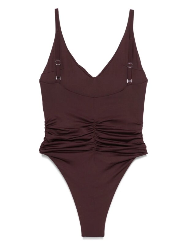 Magda Butrym Badpak met ruches en bloemen - Bruin