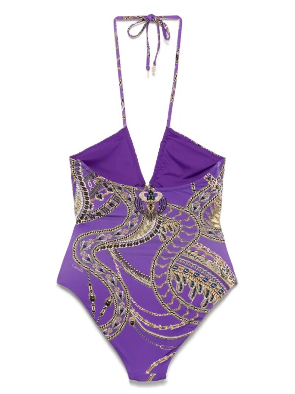Camilla Badpak met halternek en uitgesneden detail - Paars
