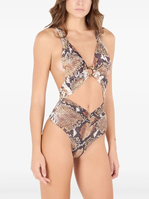 Roberto Cavalli Badpak met slangenhuidprint - Bruin