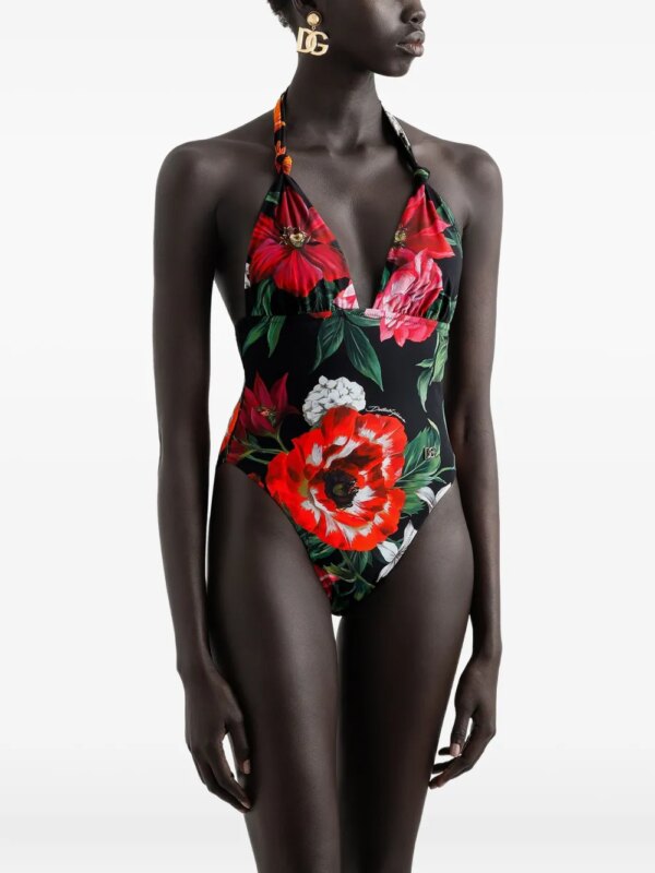 Dolce & Gabbana Badpak met bloemenprint - Zwart