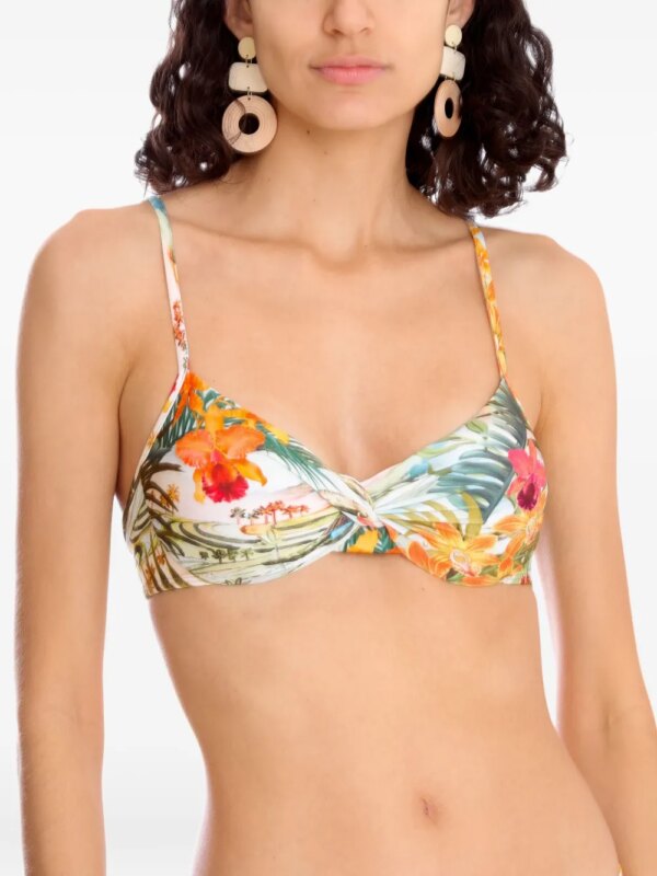 Lygia & Nanny Bikinitop met gedraaide voorkant en bloemen - Wit