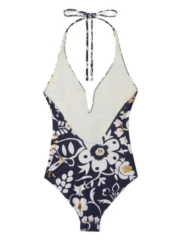 La DoubleJ Badpak met halternek en bloemenprint - Blauw