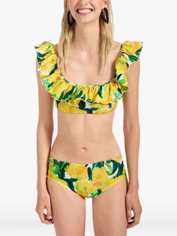 La DoubleJ Bikinitop met ruches en bloemenprint - Geel