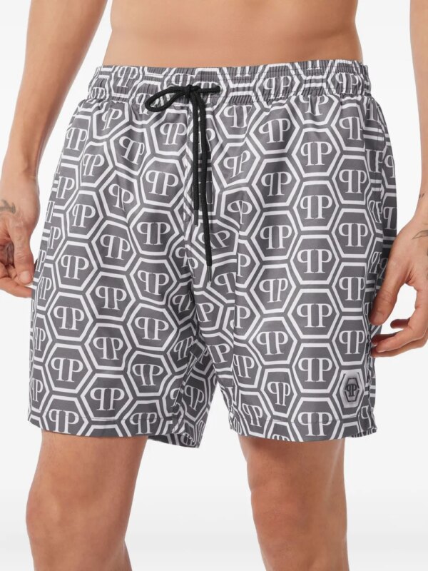 Philipp Plein Zwembroek met zeshoekig jacquard - Blauw