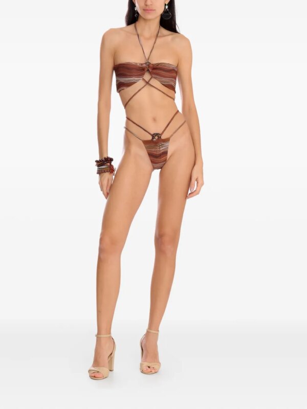 Amir Slama Gestreepte bikini met ringdetail - Bruin