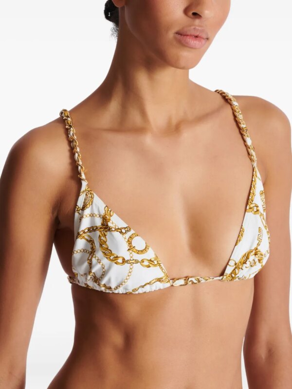 Balmain Triangel bikinitop met kettingprint - Wit
