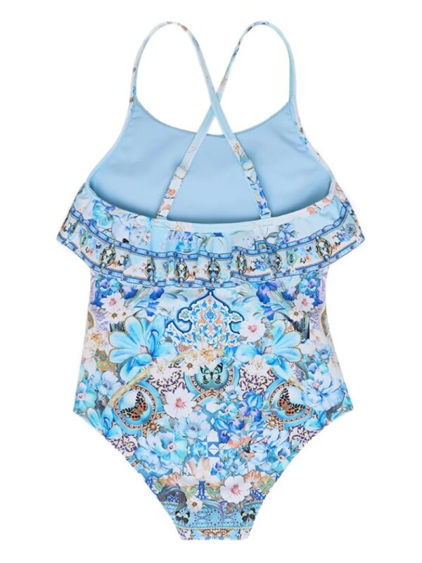 Camilla Kids Badpak met gekruiste rug en franje hals - Blauw