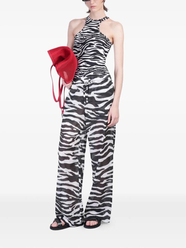The Attico Badpak met halternek en zebraprint - Zwart