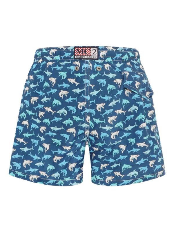 MC2 Saint Barth Kids Zwembroek met haaienprint - Blauw