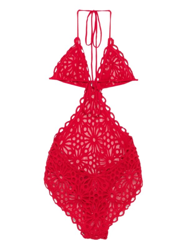 Norma Kamali Badpak met bloemenkant - Rood