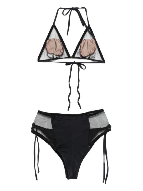 Mazzei Badpak met kralen en bloemen - Zwart