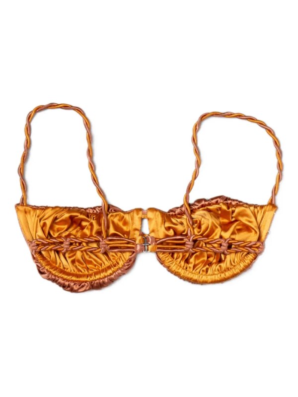 Isa Boulder Satijnen bikinitop met gedraaide bandjes - Bruin