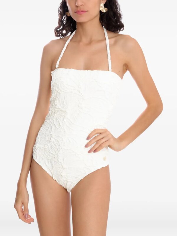 Brigitte Manu badpak met bloemen jacquard - Wit